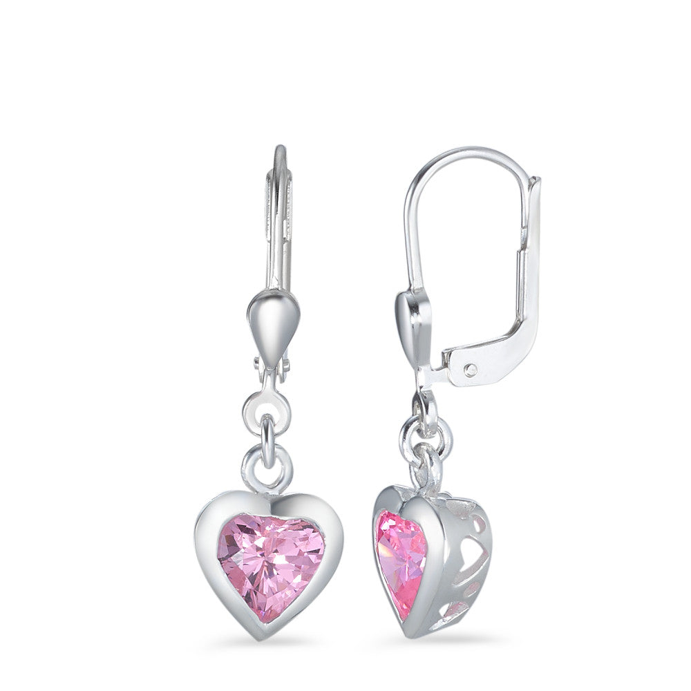 Orecchini Argento Zirconia rosa, 2 pietra rodiato Cuore