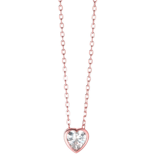 Collana Argento Zirconia rosa dorato Cuore 40-45 cm