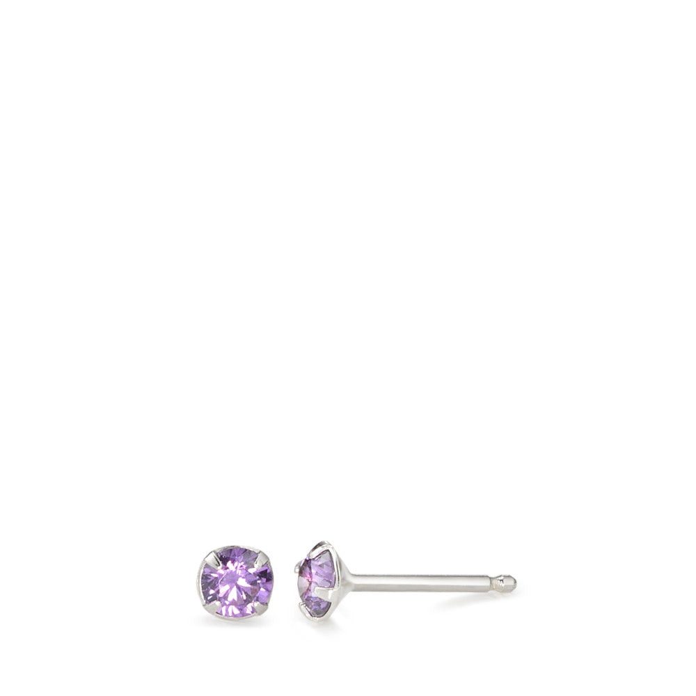 Orecchini a bottone Argento Zirconia Viola, 2 pietra rodiato Ø4 mm