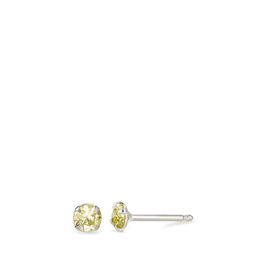 Orecchini a bottone Argento Zirconia verde, 2 pietra rodiato Ø4 mm