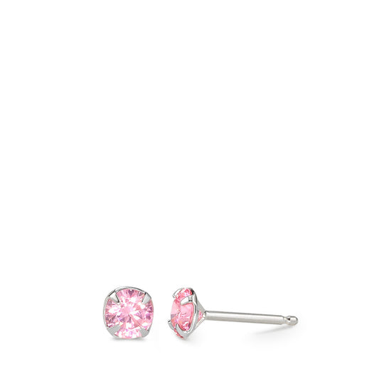 Orecchini a bottone Argento Zirconia rosa, 2 pietra rodiato Ø5 mm