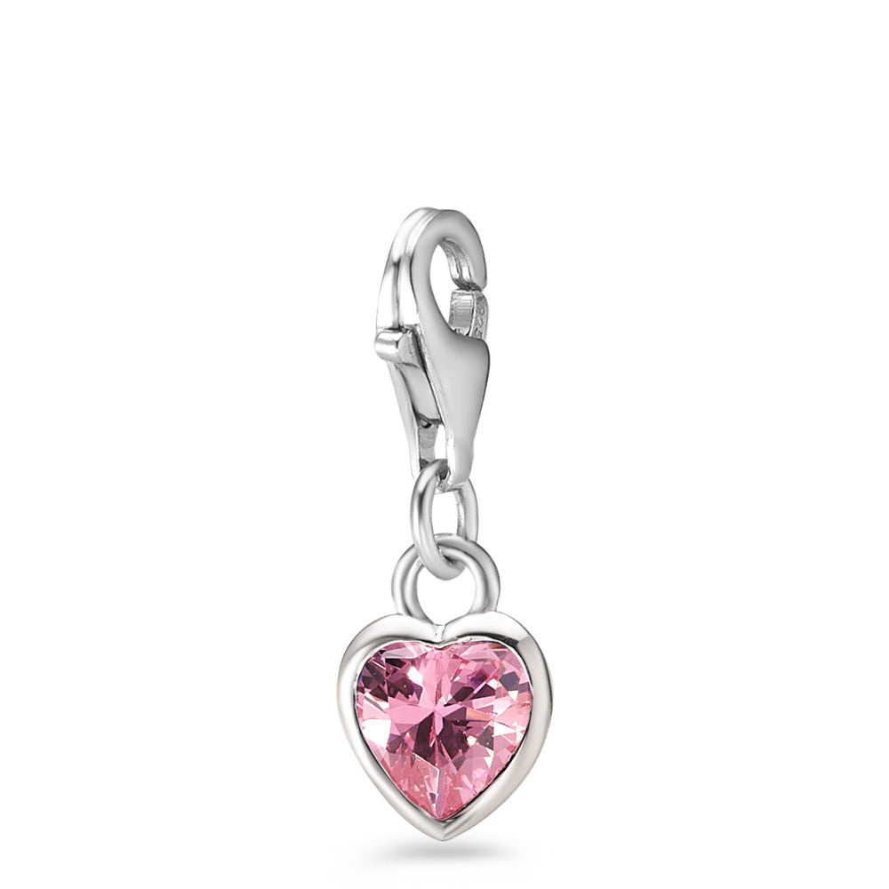 Charms ciondoli Argento Zirconia rosa rodiato Cuore Ø7 mm