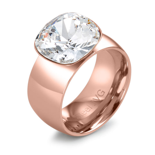 Anello Acciaio inossidabile Zirconia bianco rosa rivestimento IP