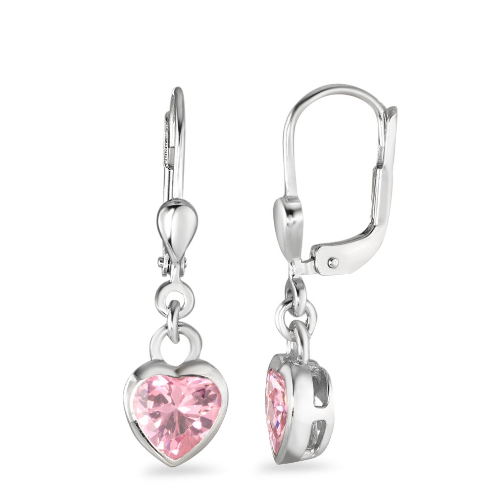 Orecchini Argento Zirconia rosa, 2 pietra rodiato Cuore Ø7 mm