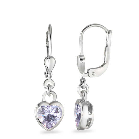 Orecchini Argento Zirconia viola, 2 pietra rodiato Cuore Ø7 mm