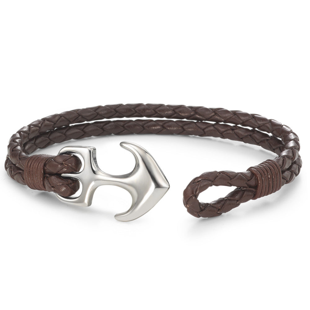 Bracciale Pelle, Acciaio inossidabile Ancora 18.5 cm