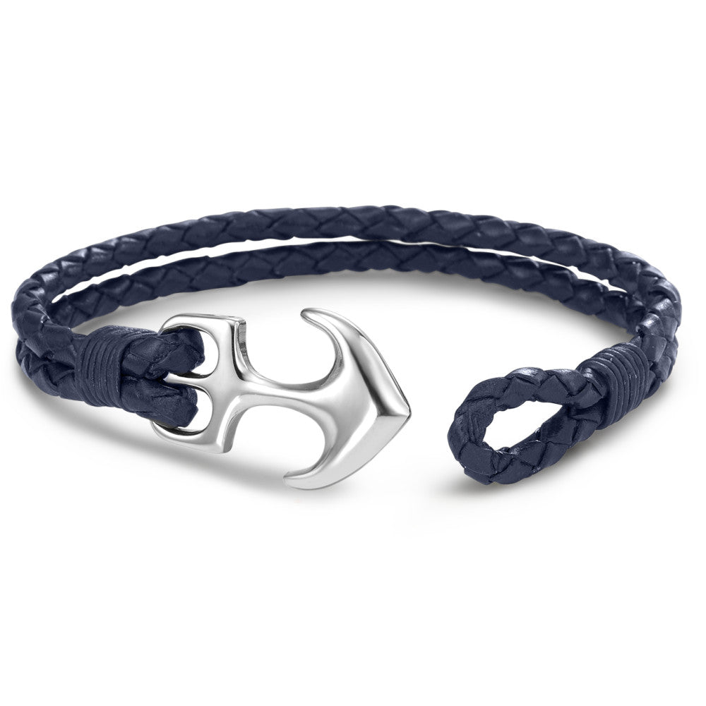 Bracciale Pelle, Acciaio inossidabile Ancora 20 cm