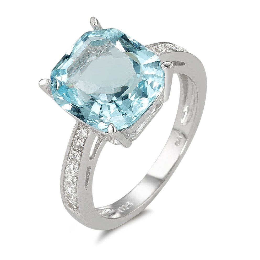 Anello solitario Argento [synth. Aquamarin], Zirconia rodiato