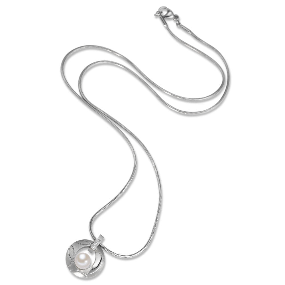 Catena con ciondolo Acciaio inossidabile Zirconia Perla coltivata d'acqua dolce 42 cm