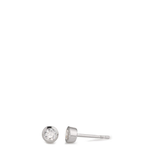 Orecchini a bottone Argento Zirconia bianco, 2 pietra rodiato Ø4.5 mm