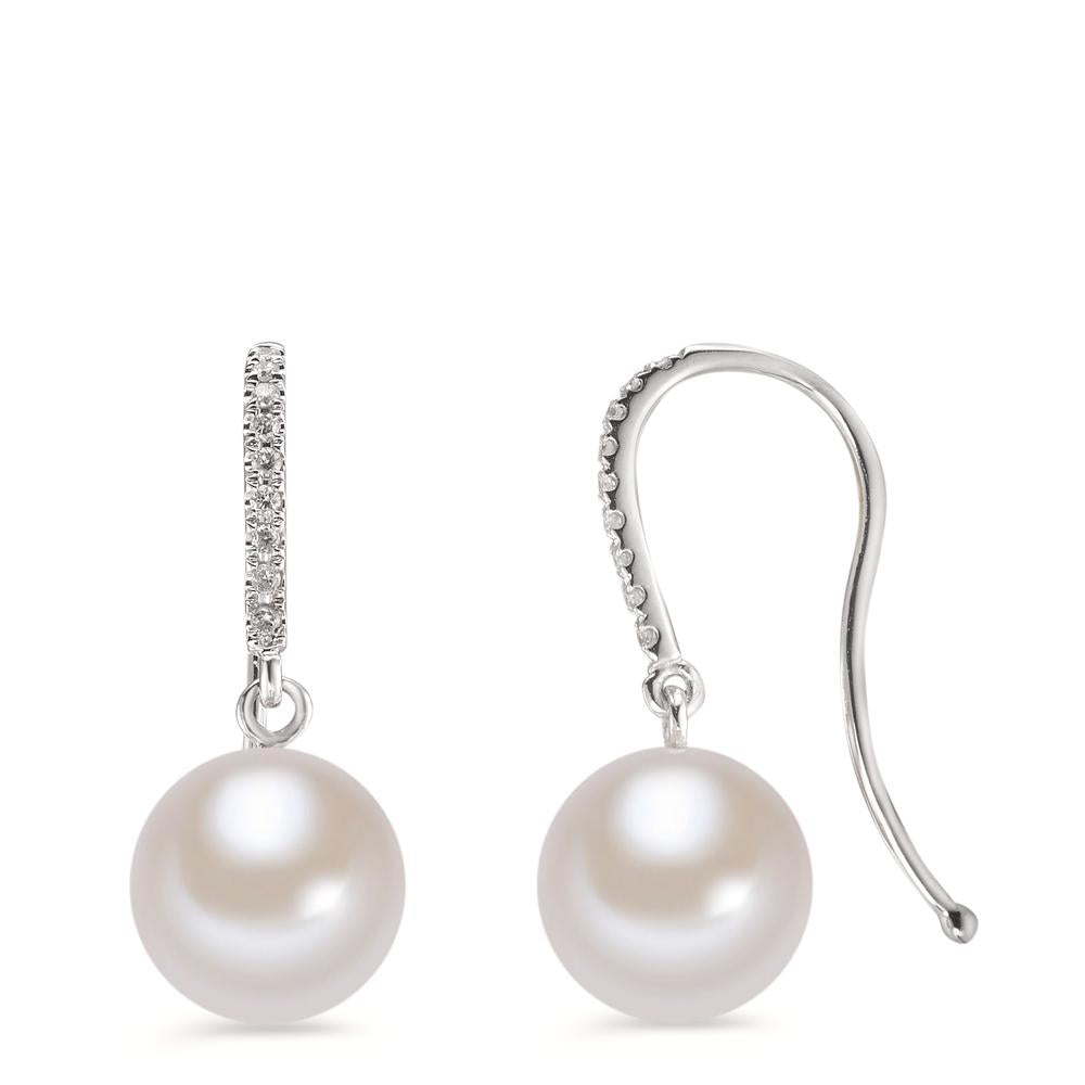 Orecchini Oro bianco 750/18 carati Diamante 0.08 ct, 18 pietra, vsi Perla coltivata d'acqua dolce