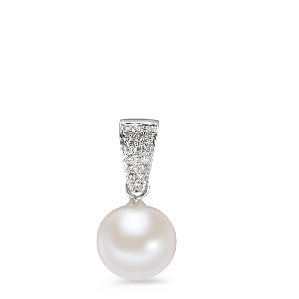 Ciondolo Oro bianco 750/18 carati Diamante 0.07 ct, 15 pietra, vsi Perla coltivata d'acqua dolce