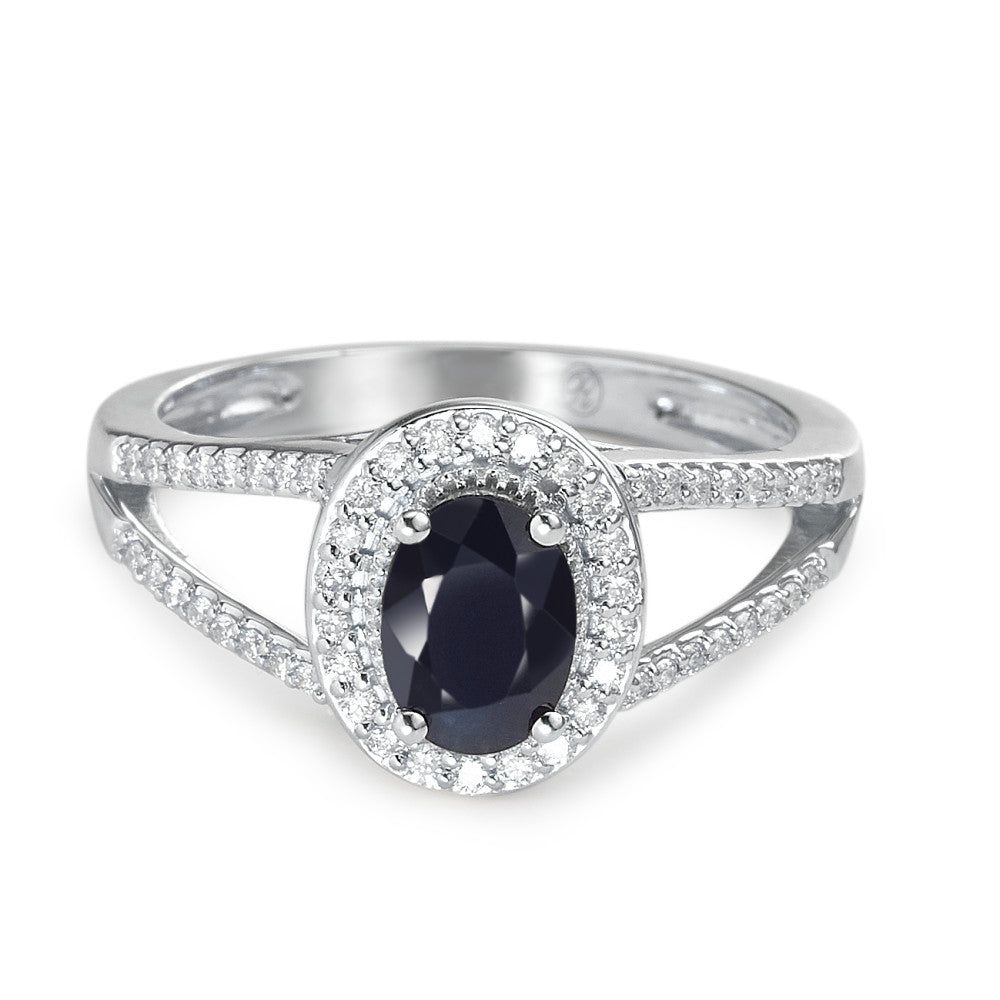 Anello Oro bianco 375/9K Zaffiro blu, 0.95 ct, [oval], AAA, Diamante bianco, 0.23 ct, 12 pietra, w-pi1