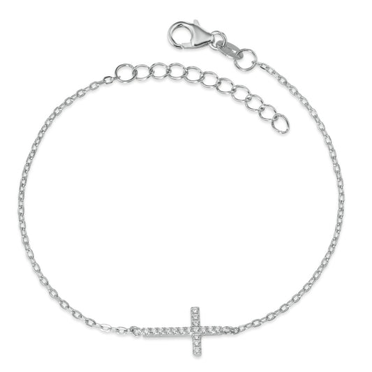 Bracciale Argento Zirconia rodiato Croce 16-19 cm