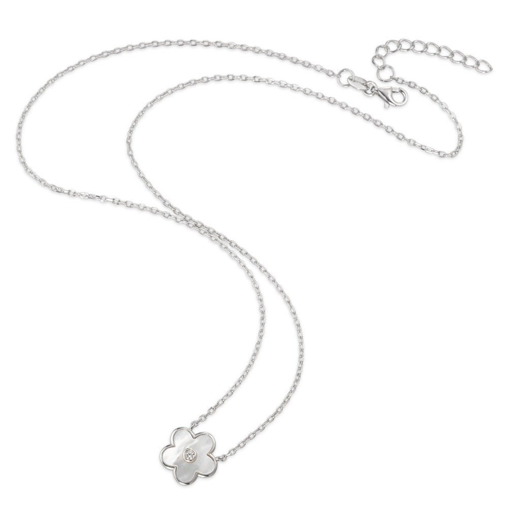 Collana Argento Zirconia rodiato Madreperla Fiore 41-44 cm Ø11 mm