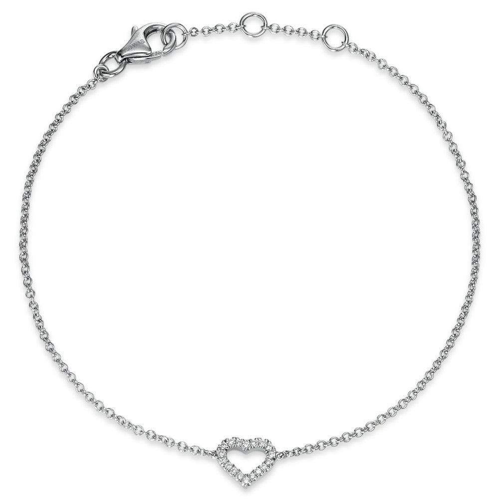 Bracciale Oro bianco 750/18 carati Diamante 0.06 ct, 18 pietra, si Cuore 17-19 cm