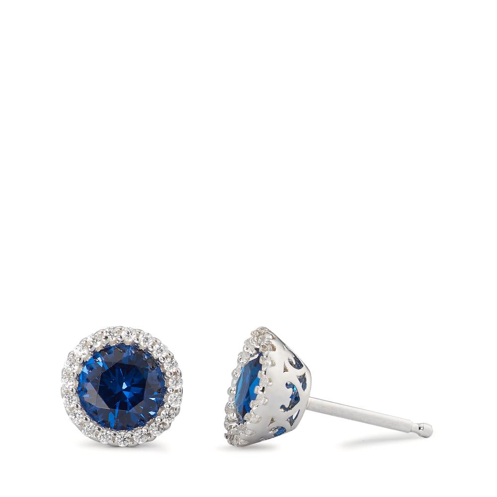 Orecchini a bottone Argento Zirconia blu rodiato Ø8.5 mm