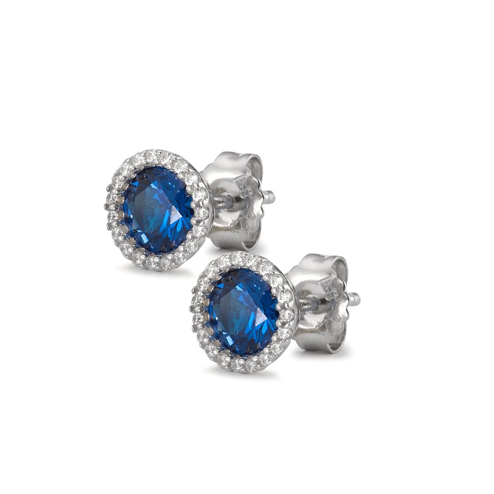 Orecchini a bottone Argento Zirconia blu rodiato Ø8.5 mm