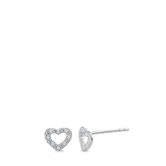 Orecchini a bottone Oro bianco 375/9K Diamante 0.045 ct, 16 pietra, w-pi1 Cuore Ø6 mm