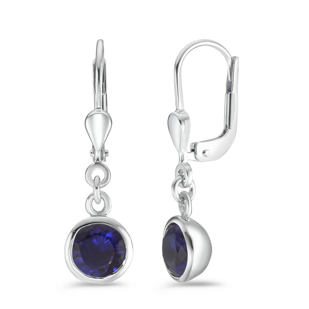 Orecchini Argento Zirconia blu, 2 pietra rodiato Ø7.5 mm