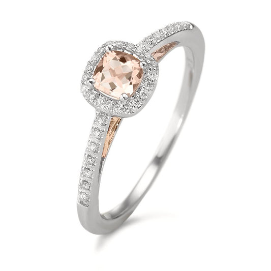 Anello Oro bianco 375/9K Diamante 0.10 ct, w-pi3, Morganite Champagne