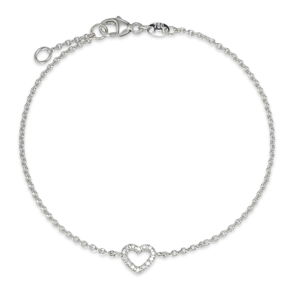 Bracciale Oro bianco 750/18 carati Diamante 0.07 ct, 14 pietra, w-si Cuore 17-18 cm