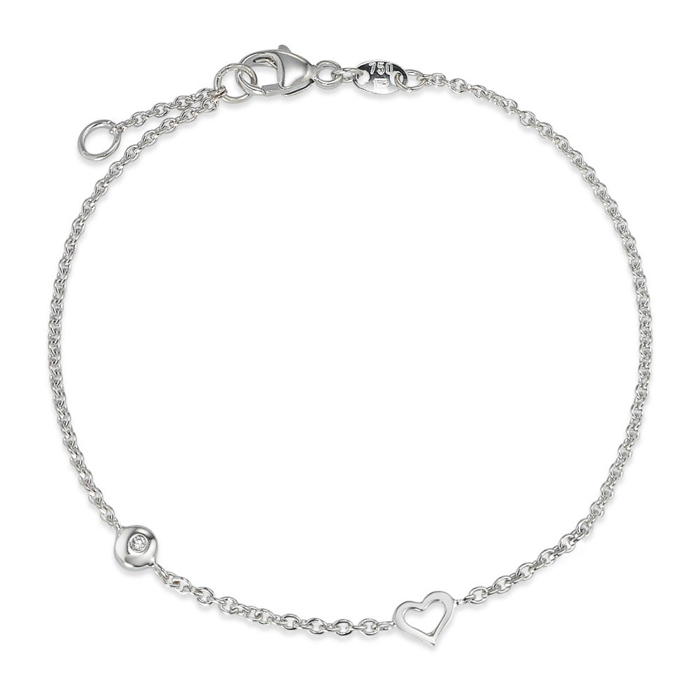 Bracciale Oro bianco 750/18 carati Diamante 0.02 ct, 2 pietra, w-si Cuore 17-18 cm