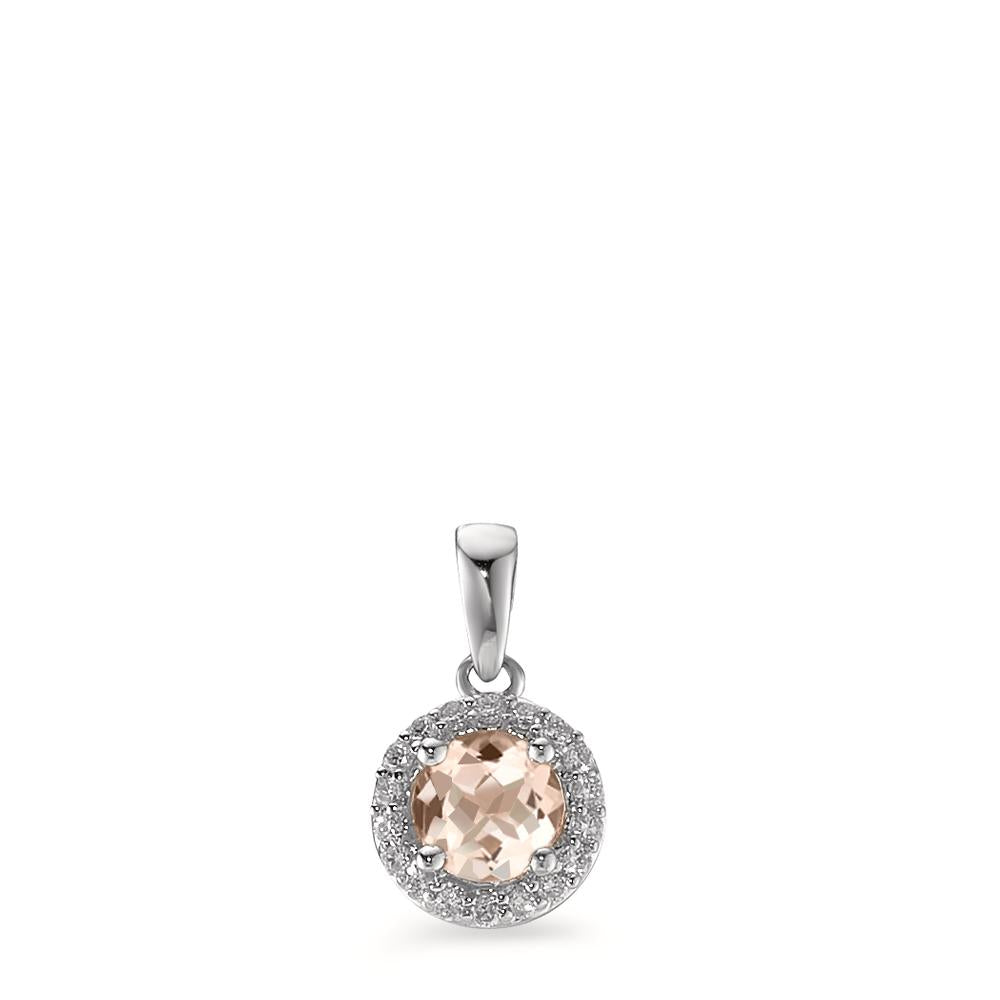 Ciondolo Oro bianco 375/9K Morganite Champagne, 0.33 ct, [rund], Diamante bianco, 0.06 ct, 18 pietra, w-pi3 Ø6.5 mm