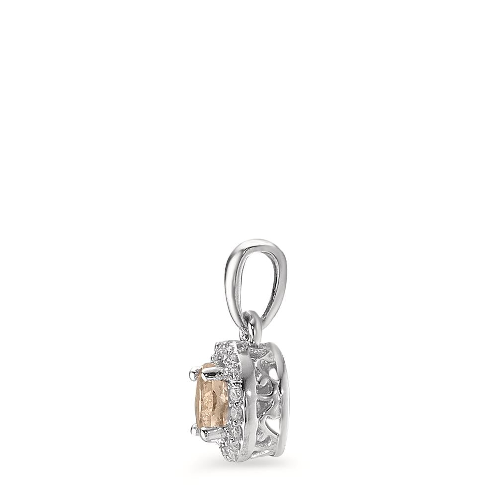 Ciondolo Oro bianco 375/9K Morganite Champagne, 0.33 ct, [rund], Diamante bianco, 0.06 ct, 18 pietra, w-pi3 Ø6.5 mm