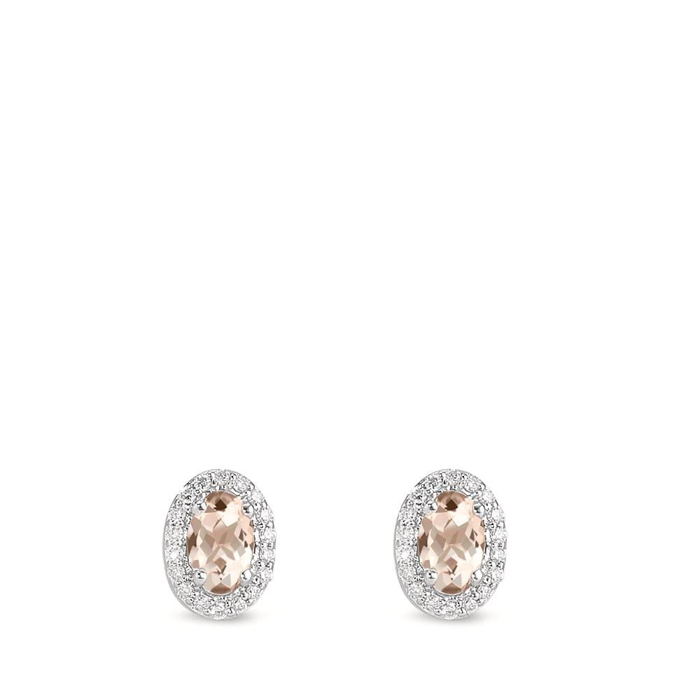 Orecchini a bottone Oro bianco 375/9K Morganite Champagne, 0.40 ct, 2 pietra, [oval], Diamante bianco, 0.12 ct, 36 pietra, w-pi3