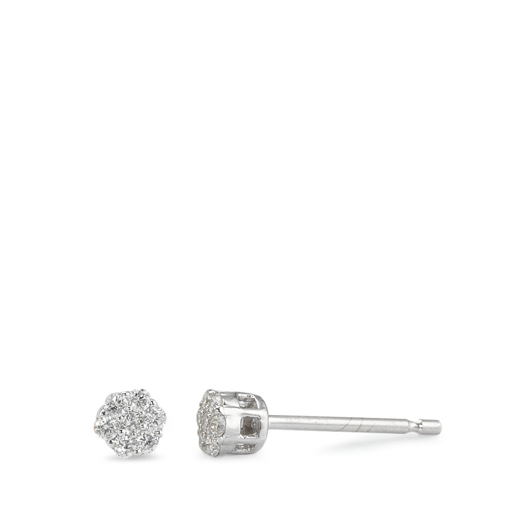 Orecchini a bottone Oro bianco 375/9K Diamante 0.15 ct, 14 pietra, w-pi3 Ø3.5 mm