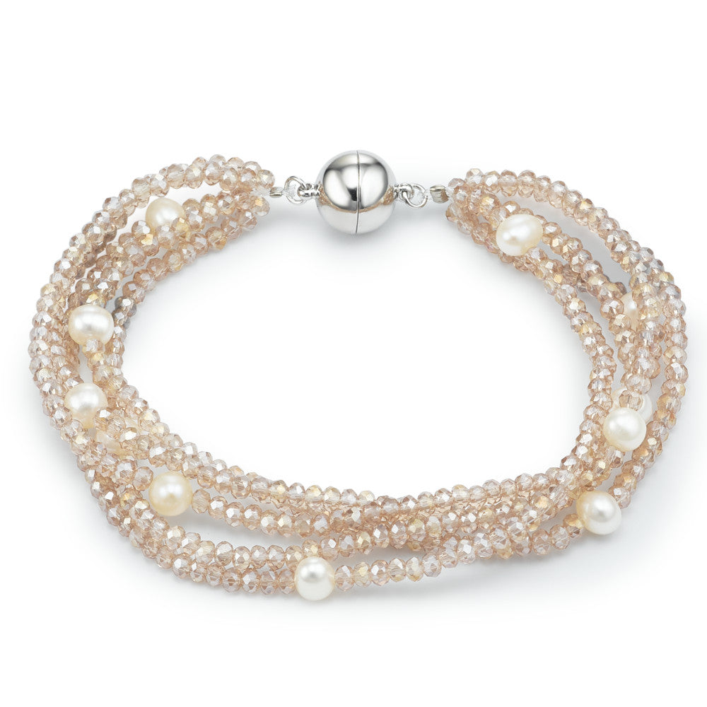 Bracciale Acciaio inossidabile Cristallo Champagne Perla coltivata d'acqua dolce 19 cm