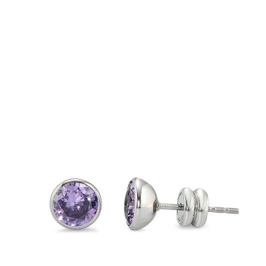 Orecchini a bottone Acciaio inossidabile Zirconia Viola, 2 pietra Ø6.5 mm