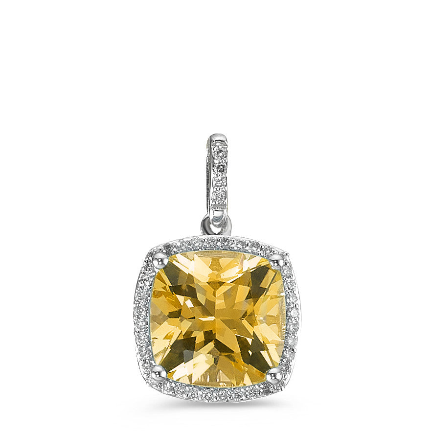 Ciondolo Oro bianco 750/18 carati Citrino d'oro, Diamante bianco, 0.12 ct, 40 pietra, w-pi3 Ø11 mm