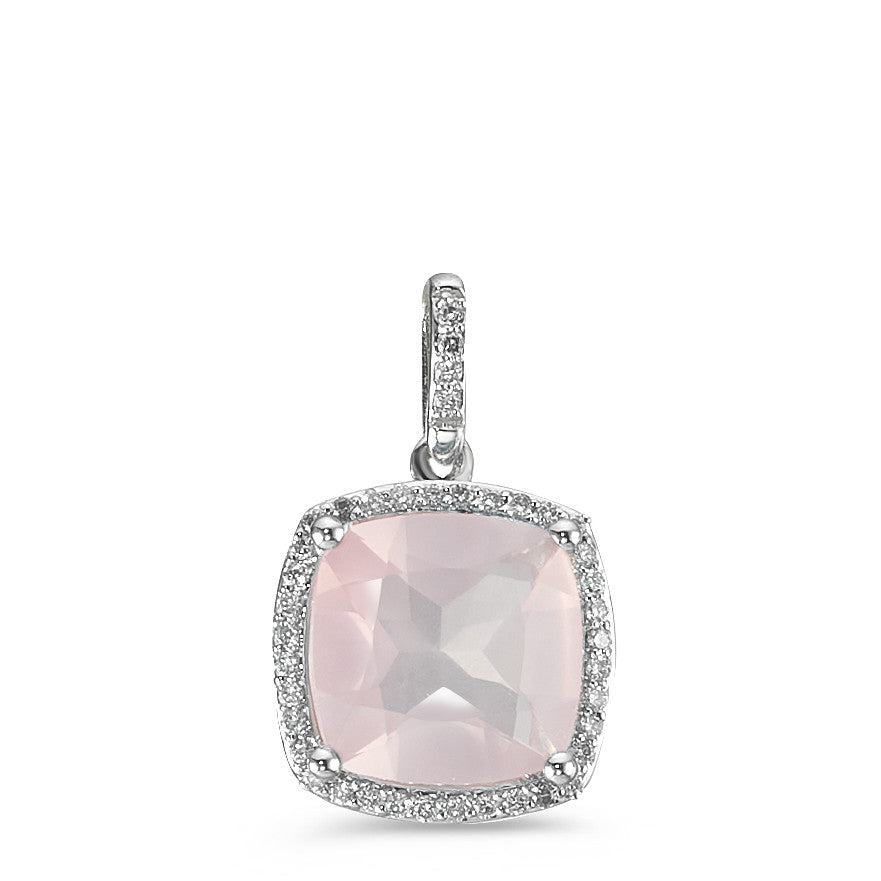 Ciondolo Oro bianco 750/18 carati Quarzo rosa rosa, Diamante bianco, 0.12 ct, 40 pietra, w-si Ø11 mm