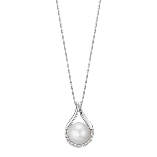 Collana Oro bianco 750/18 carati Zirconia 13 pietra Perla coltivata d'acqua dolce 42 cm