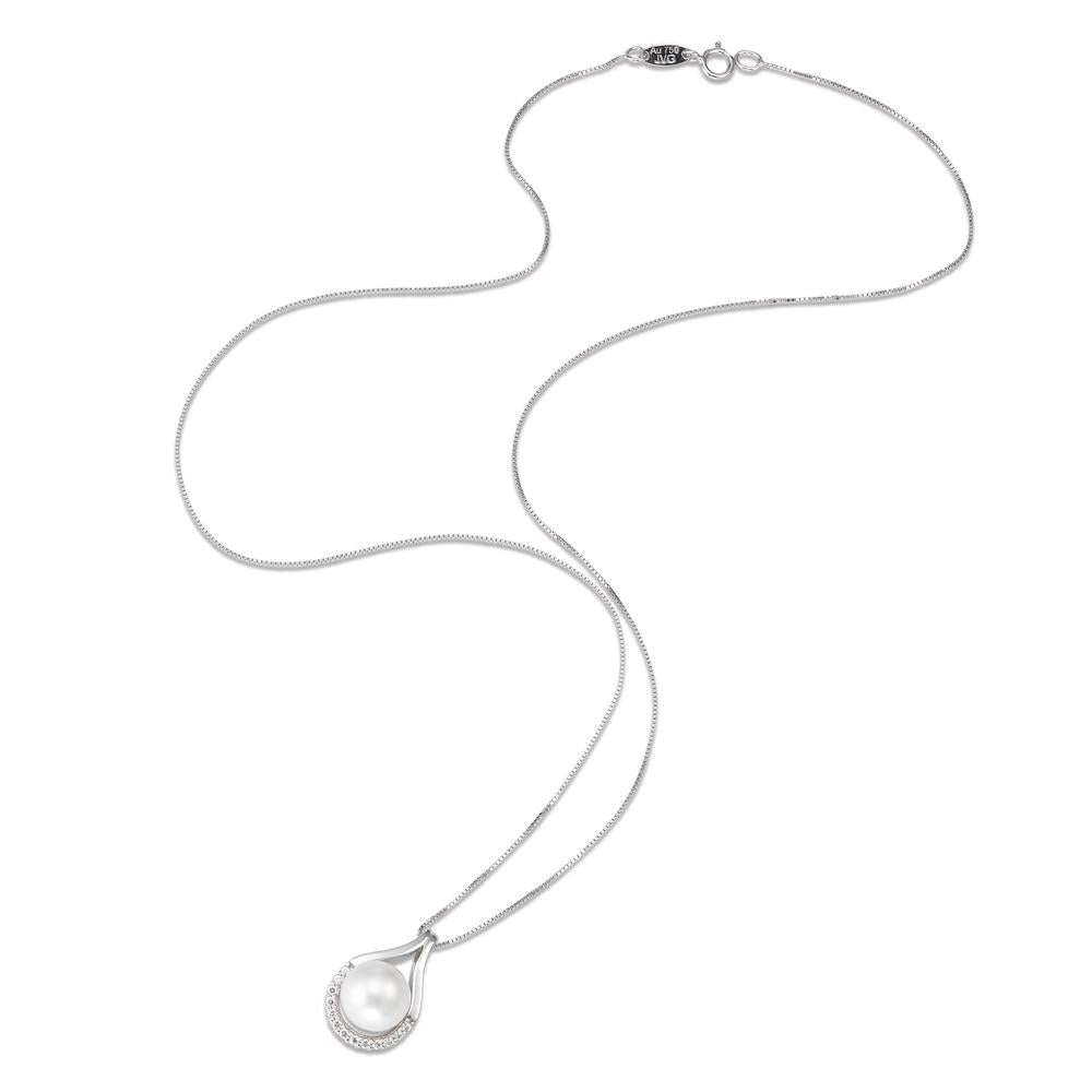 Collana Oro bianco 750/18 carati Zirconia 13 pietra Perla coltivata d'acqua dolce 42 cm