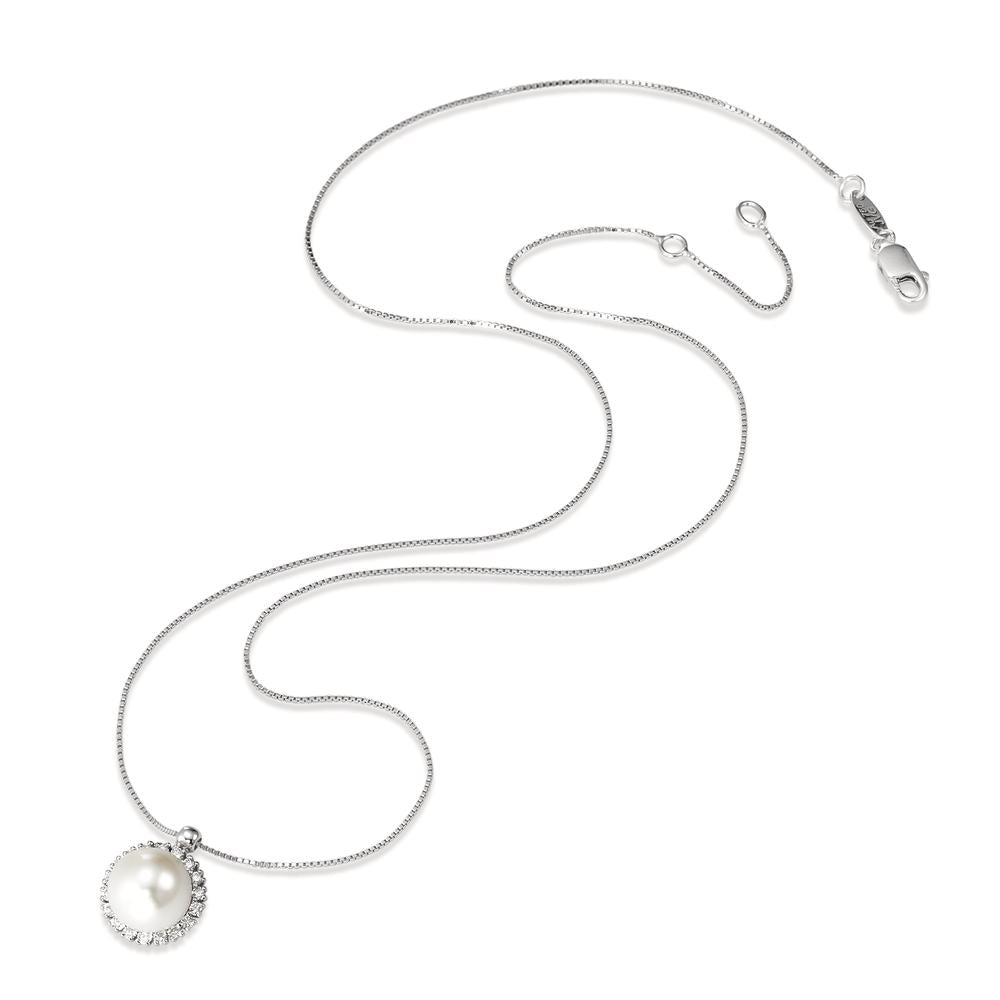 Collana Oro bianco 750/18 carati Diamante 0.18 ct, w-si Perla coltivata d'acqua dolce 39-42 cm