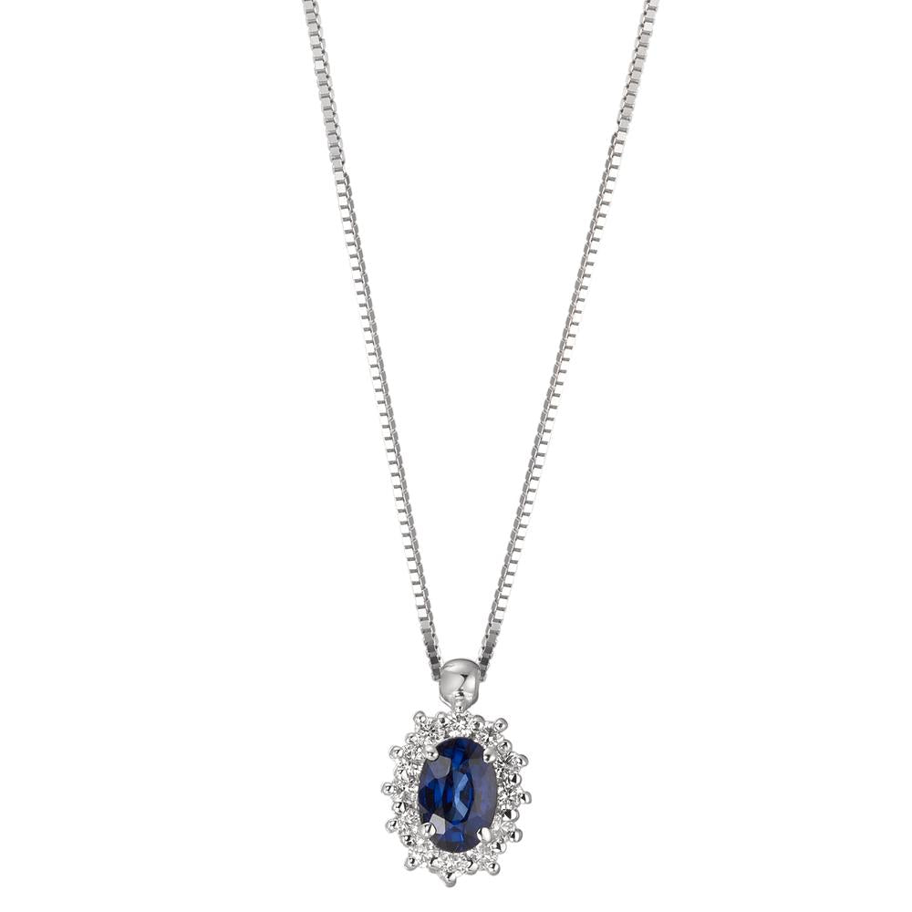 Collana Oro bianco 750/18 carati Zaffiro blu, [oval], Diamante bianco, 0.18 ct, 12 pietra, w-pi1 39-42 cm