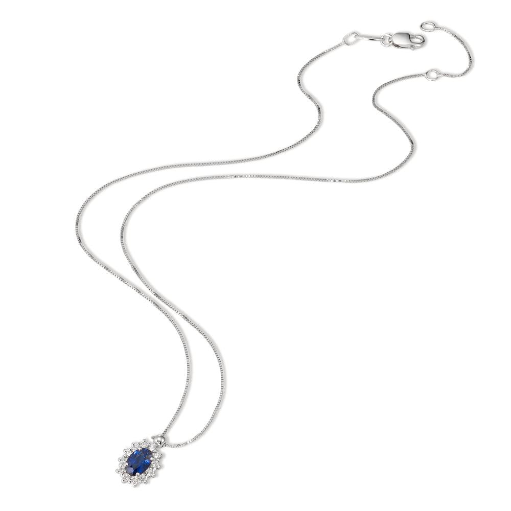 Collana Oro bianco 750/18 carati Zaffiro blu, [oval], Diamante bianco, 0.18 ct, 12 pietra, w-pi1 39-42 cm