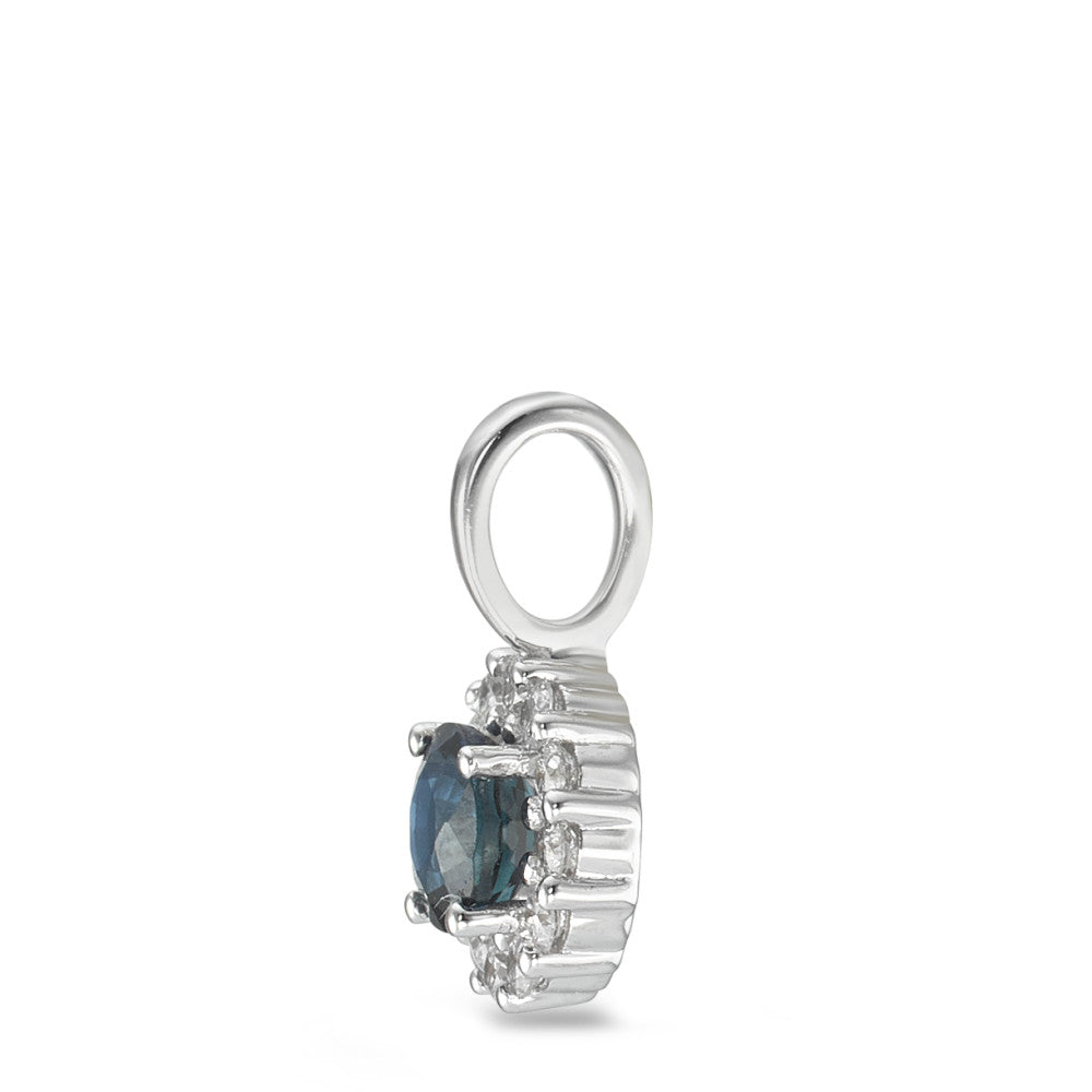 Ciondolo Oro bianco 750/18 carati Zaffiro blu, Diamante 0.12 ct, 12 pietra, w-si Ø6.5 mm