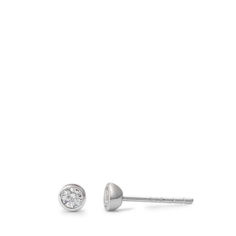 Orecchini a bottone Argento Zirconia 2 pietra rodiato Ø4 mm