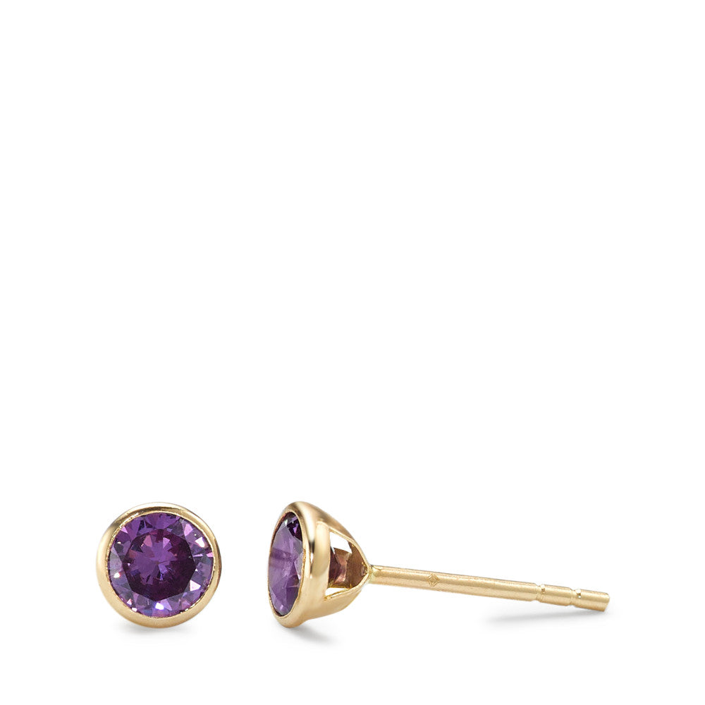 Orecchini a bottone Oro giallo 585/14 kt Zirconia Viola, 2 pietra Ø4.3 mm