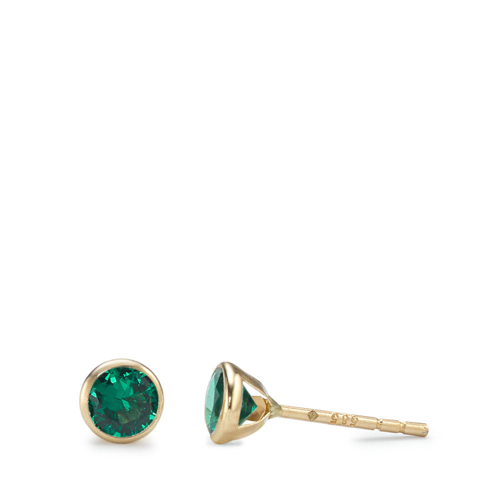 Orecchini a bottone Oro giallo 585/14 kt Zirconia verde, 2 pietra Ø4.3 mm