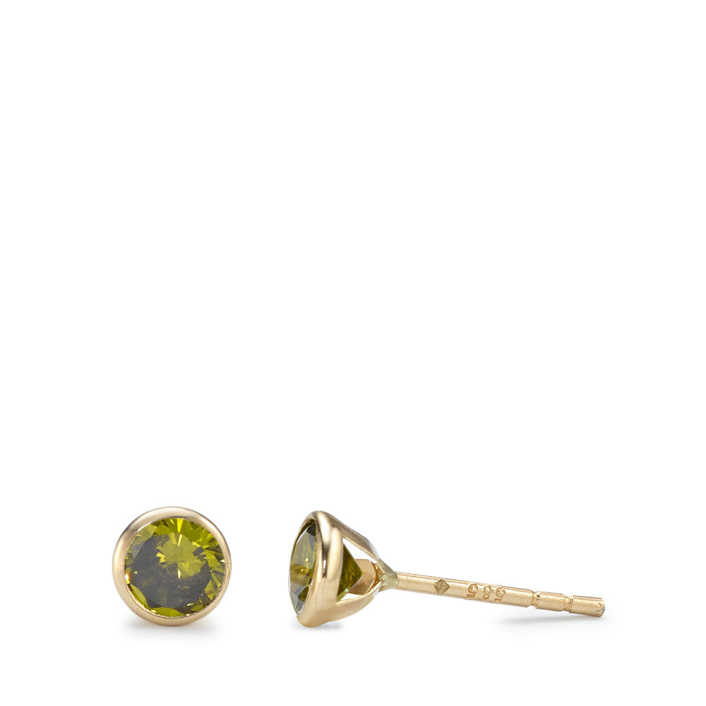 Orecchini a bottone Oro giallo 585/14 kt Zirconia verde, 2 pietra Ø4.3 mm