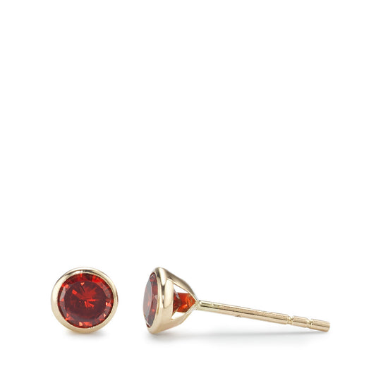 Orecchini a bottone Oro giallo 585/14 kt Zirconia rosso, 2 pietra Ø4.3 mm