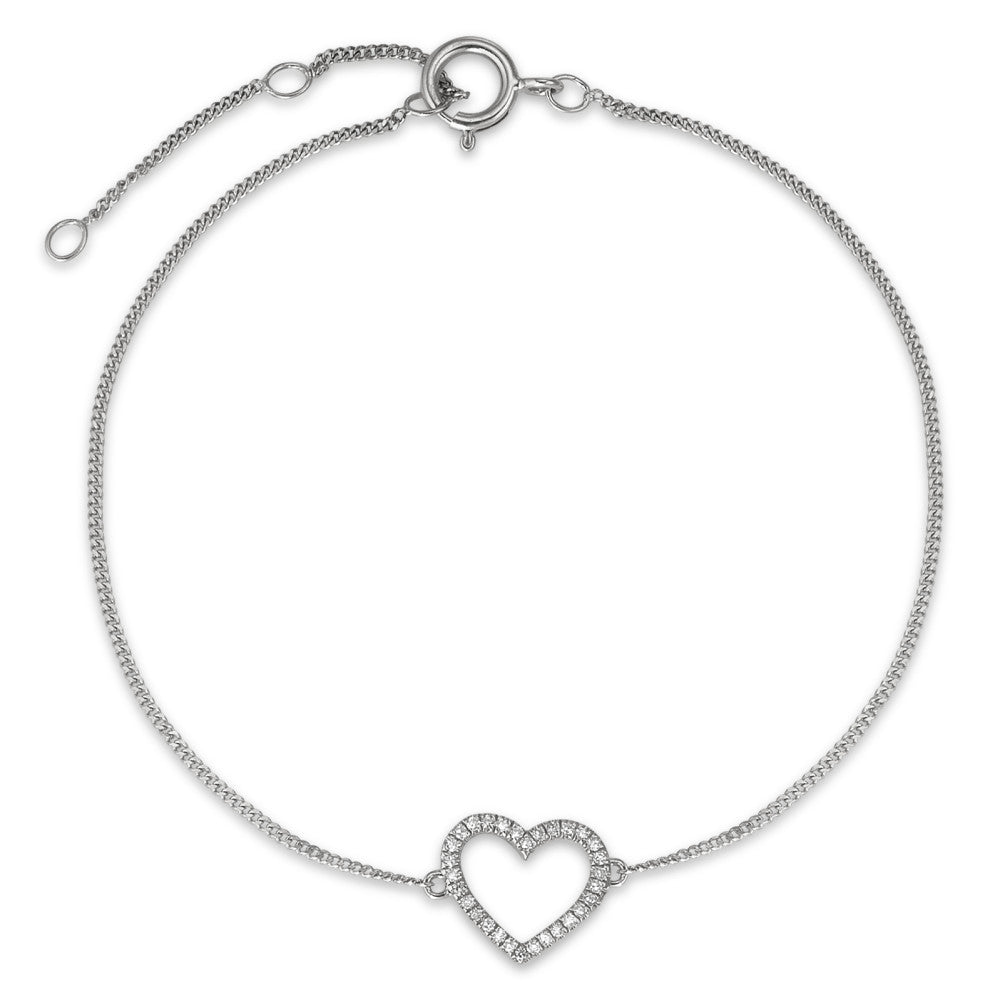 Bracciale Oro bianco 585/14 kt Diamante 0.05 ct, w-si Cuore 15-18 cm