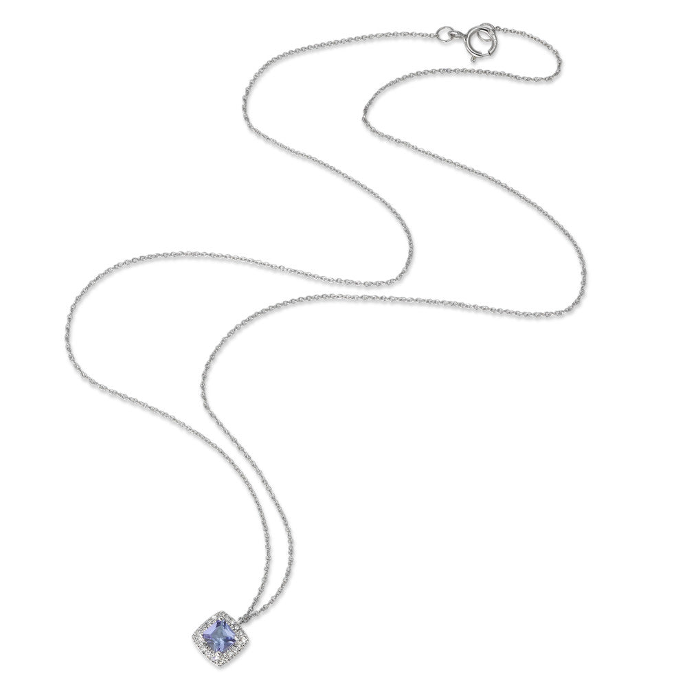 Collana Oro bianco 585/14 kt Diamante 0.05 ct, w-si, Tanzanite 42 cm