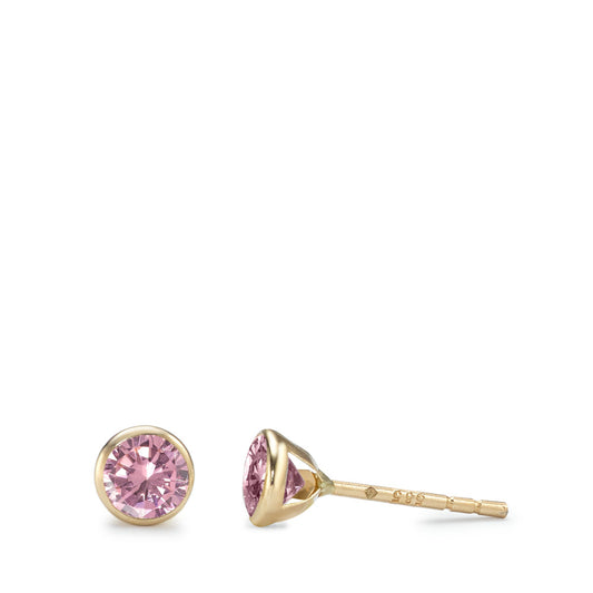 Orecchini a bottone Oro giallo 585/14 kt Zirconia rosa, 2 pietra Ø4.3 mm