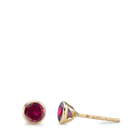 Orecchini a bottone Oro giallo 585/14 kt Zirconia rosso, 2 pietra Ø4.3 mm